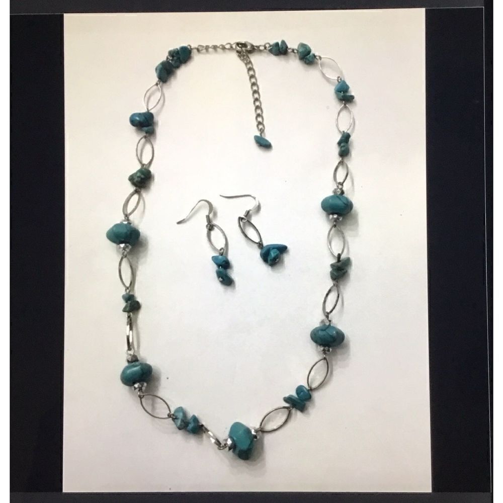 Turquoise Gems & Links Necklace/Earrings